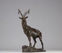 Pierre-Jules MÈNE (1810-1879) Cerf en bronze à patine brune et verte, signé.