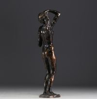 ‘Young nude woman’, bronze sculpture with brown patina.