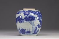 China - white and blue porcelain pot decorated with deer, egret and pine, circle mark.