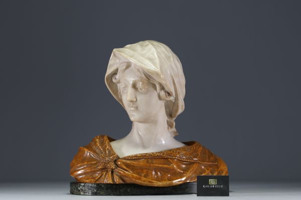 ‘Woman with scarf’ alabaster and marble bust, probably Italy, circa 1900.