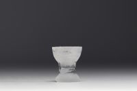 DAUM Nancy - Miniature vase in frosted acid-etched glass with mill and boat design.