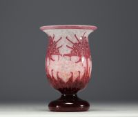 Le Verre Français - Acid-etched multi-layered glass vase decorated with rhododendrons, signed.