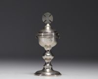 Solid silver Ciborium aux malades, Liège hallmark, 18th century.