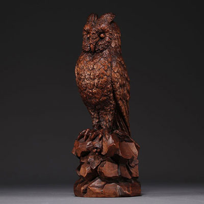 Black Forest carved walnut owl, 19th century.