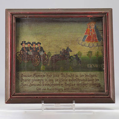 Ex-voto on panel decorated with figures and writing from Germany from 18th century 