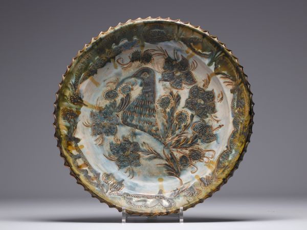 Françoise CHEDEVILLE Vallauris - Glazed ceramic dish with bird design, circa 1950.