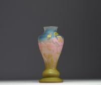 Émile GALLÉ (1846-1904) Acid-etched multi-layered glass vase with floral design, signed.