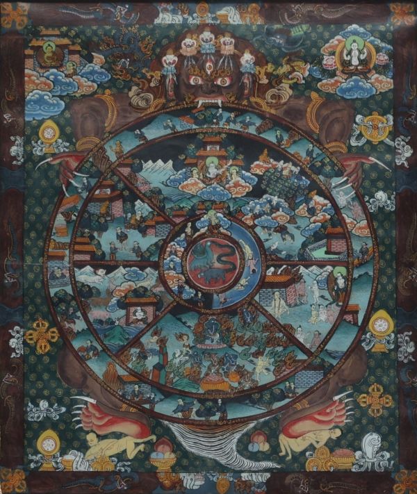 Tibet - Tanka peinte sur toile, fin XIXème.