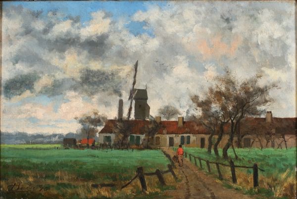 BOUCHEZ (XIX-XX) “Le moulin” Oil on canvas, signed and dated 1887.