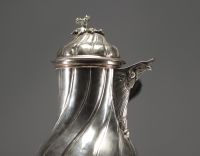 Imposing Louis XV silver coffee pot and chocolate pot, Lille, 1752.