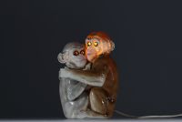 Capodimonte - ‘Couple of monkeys’ Nightlight in polychrome porcelain.