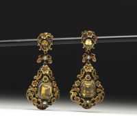 Pair of vermeil and citrine earrings, circa 1900