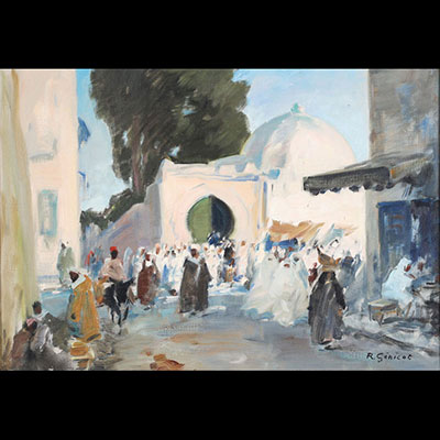 Robert GÉNICOT (1890-1981) “Mosquée à Sidi Bou Inia” Oil on canvas, signed.