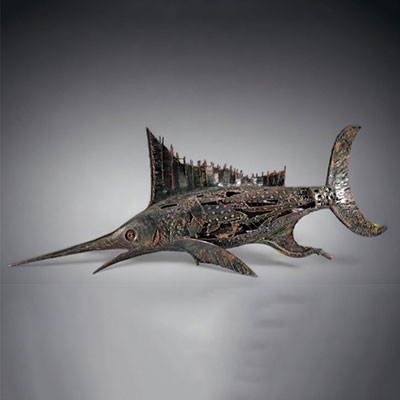 Brutalist swordfish sculpture by Azzurini Tonino 1970 from Italy