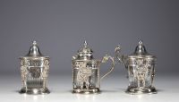 Set of solid silver saltcellars and mustard pots, French work from the 19th century.