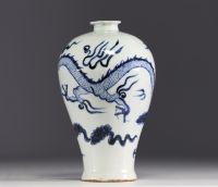 Chine - Vase Meiping en porcelaine blanc bleu à décor de dragon.