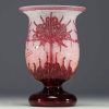 Le Verre Français - Acid-etched multi-layered glass vase decorated with rhododendrons, signed.