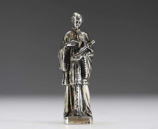 Petite statue religieuse en argent massif, poinçon de maître orfèvre E.V., fin XVIIIème.