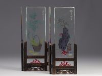 China - engraved glass table screen, early 20th century.