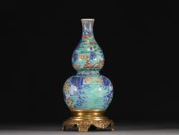 China - Porcelain double gourd vase with figures, gilt bronze mounting, Qing period.