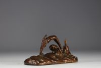 Art Deco bronze table lighter in the shape of a woman diving into the sea.
