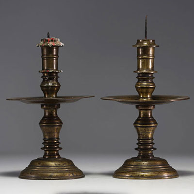 North India - Pair of 17th century candlesticks.