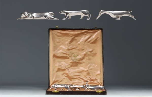 Orfèvrerie Gallia - Set of silver-plated metal cutlery holders decorated with animals.