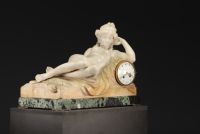 Claude-Michel CLODION (after) Rare white marble clock depicting a nude young woman, 19th century