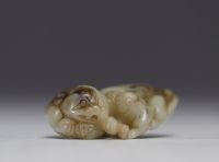 China - Carved jade reclining lions, 18th century.