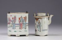 Famille Rose porcelain teapot decorated with figures, 19th century.