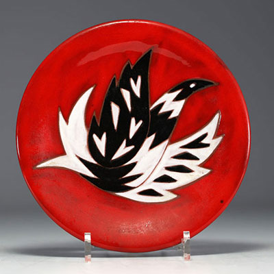 Jean PICART LE DOUX (1902-1982) Glazed ceramic bird dish, signed.