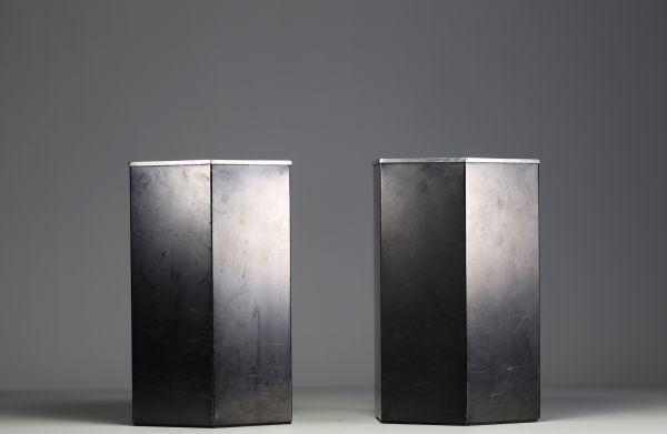 Velca Legnano - Pair of black lacquered sheet metal and steel wastepaper baskets, circa 1960-70.