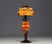 Le Verre Français - Multilayered acid-etched glass lamp decorated with Yucca flowers, signed on the base.