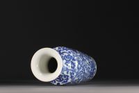 China - A white-blue porcelain baluster vase decorated with lotus flowers, double circle mark, Qing period.