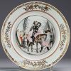 China - Compagnie des Indes polychrome, grisaille and gold porcelain plate decorated with a rider, 18th century.