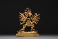 Chine - Tibet - Mahachakra Vajrapani, divinité en bronze doré.