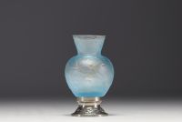 DAUM Nancy - Small acid-etched frosted glass vase on silver pedestal, hallmarked, unsigned.