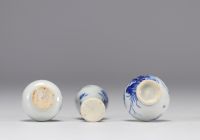 (3) Set of three miniature vases of different shapes in white and blue from the Kangxi period (1661-1722)