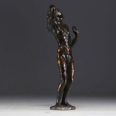 ‘Young nude woman’, bronze sculpture with brown patina.