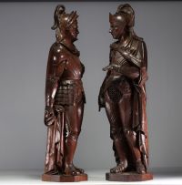 ‘The Conquistadores’ Imposing pair of carved oak statues, probably Spain, 19th century.