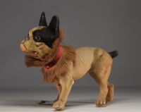 French bulldog toy in papier-mâché on wheel, circa 1930.