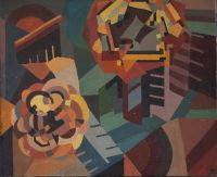 Suite of two oil on canvas geometric compositions, modernist work circa 1920-30.