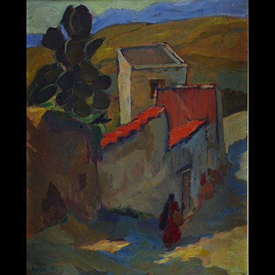 Arthur Maria RENER pseudonym of René PLOMTEUX (1912-1991) ‘View of a house’ Oil on cardboard.