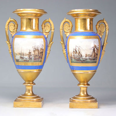 Pair of Empire period vases with port scenes 