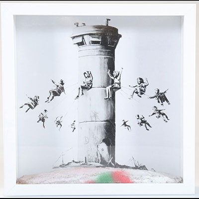 BANKSY (from) - Box Set, 2017 Composition of a monochrome print on paper and piece of graffiti concrete,