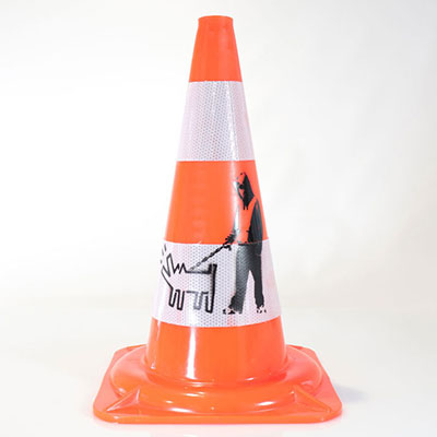 BANKSY (after) Stencil on construction cone block Signed lower right