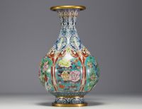 China - Cloisonné enamel vase with floral decoration.