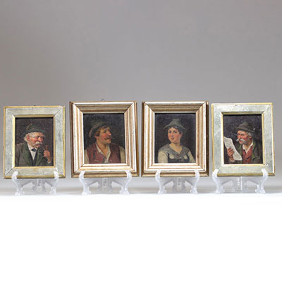 Lot of 4 paintings on wood German work around 1900.