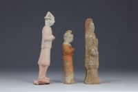 China - statues of figures in polychrome terracotta, Tang period (618-907).