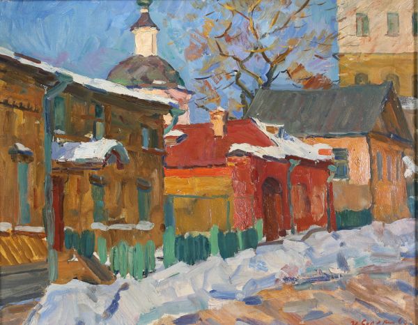 Ivan Vasilievich SOROKIN (1922-2004) ‘Rue en Russie’ Oil on canvas, signed and dated 1963.